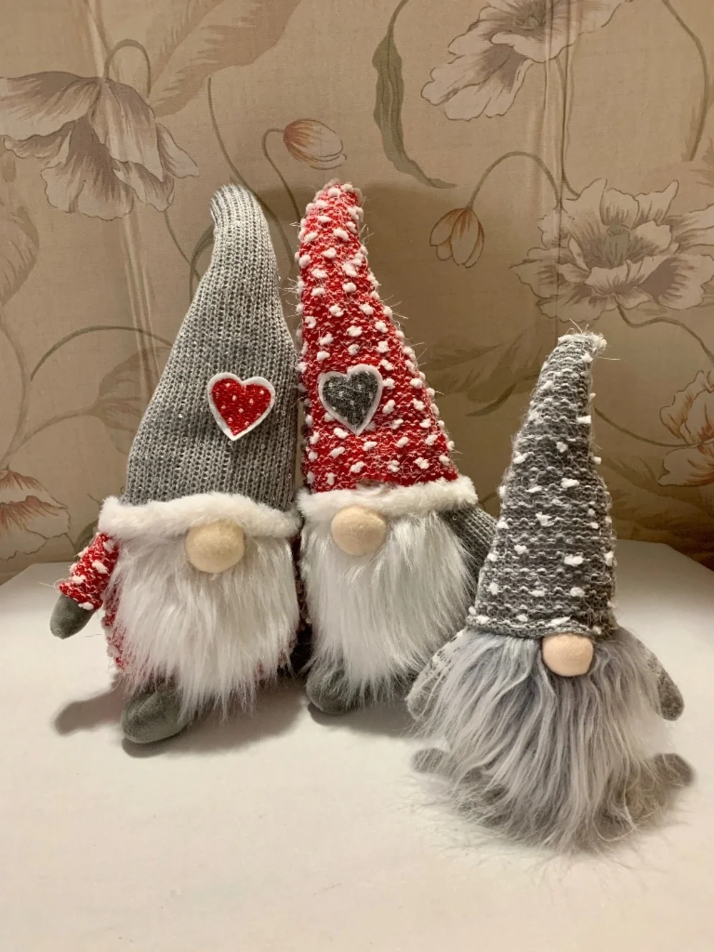 Trio Of Gray Red White Weighted Holiday Gnomes - 2 Together 15